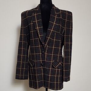 Wool Blend Plaid Oversized Blazer Size 6 | Tailored Hip-Length Jacket
